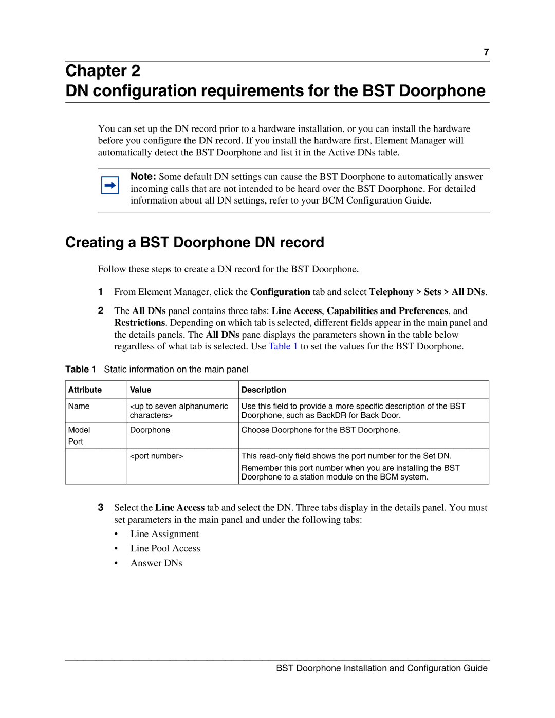 Nortel Networks NN40010-302 manual Chapter DN configuration requirements for the BST Doorphone 