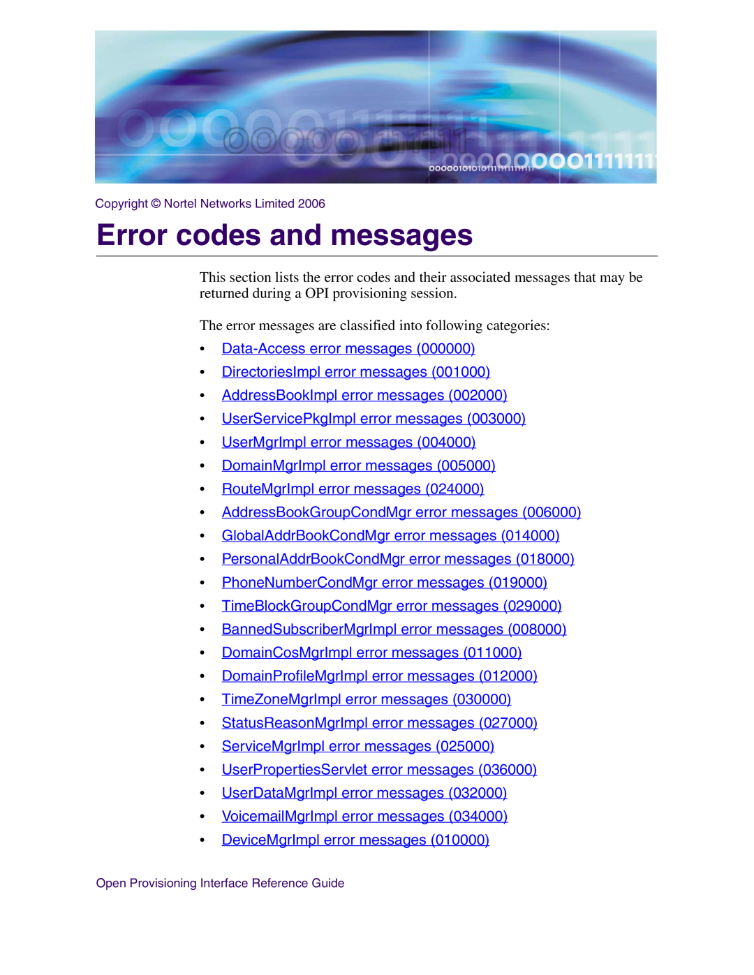 Nortel Networks NN42020-123 manual Error codes and messages, Data-Access error messages DirectoriesImpl error messages 