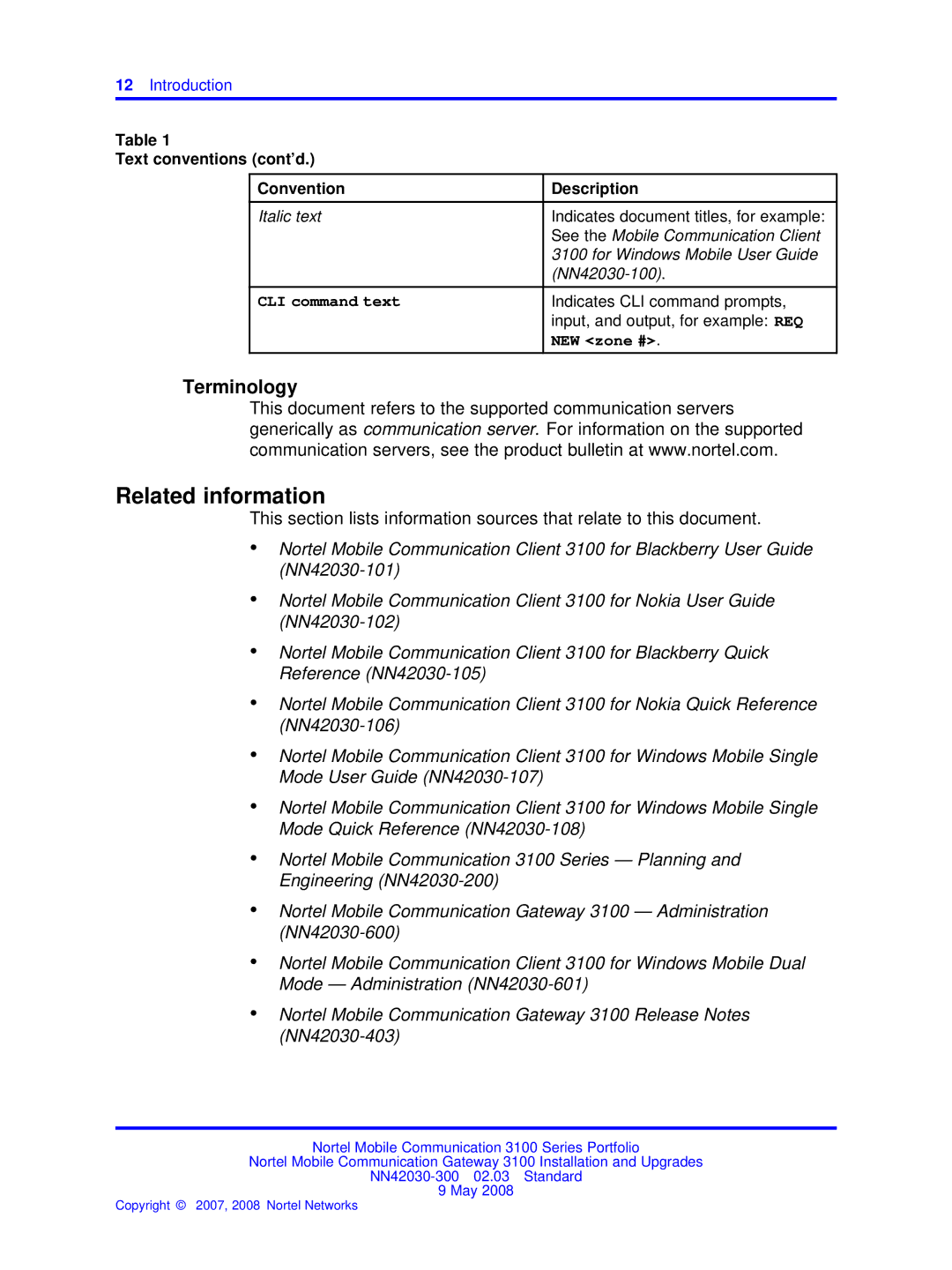 Nortel Networks NN42030-300 manual Related information, Terminology, Text conventions cont’d 