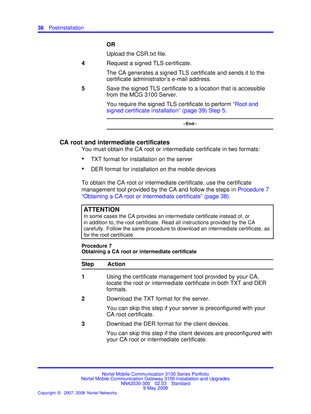 Nortel Networks NN42030-300 manual CA root and intermediate certificates 