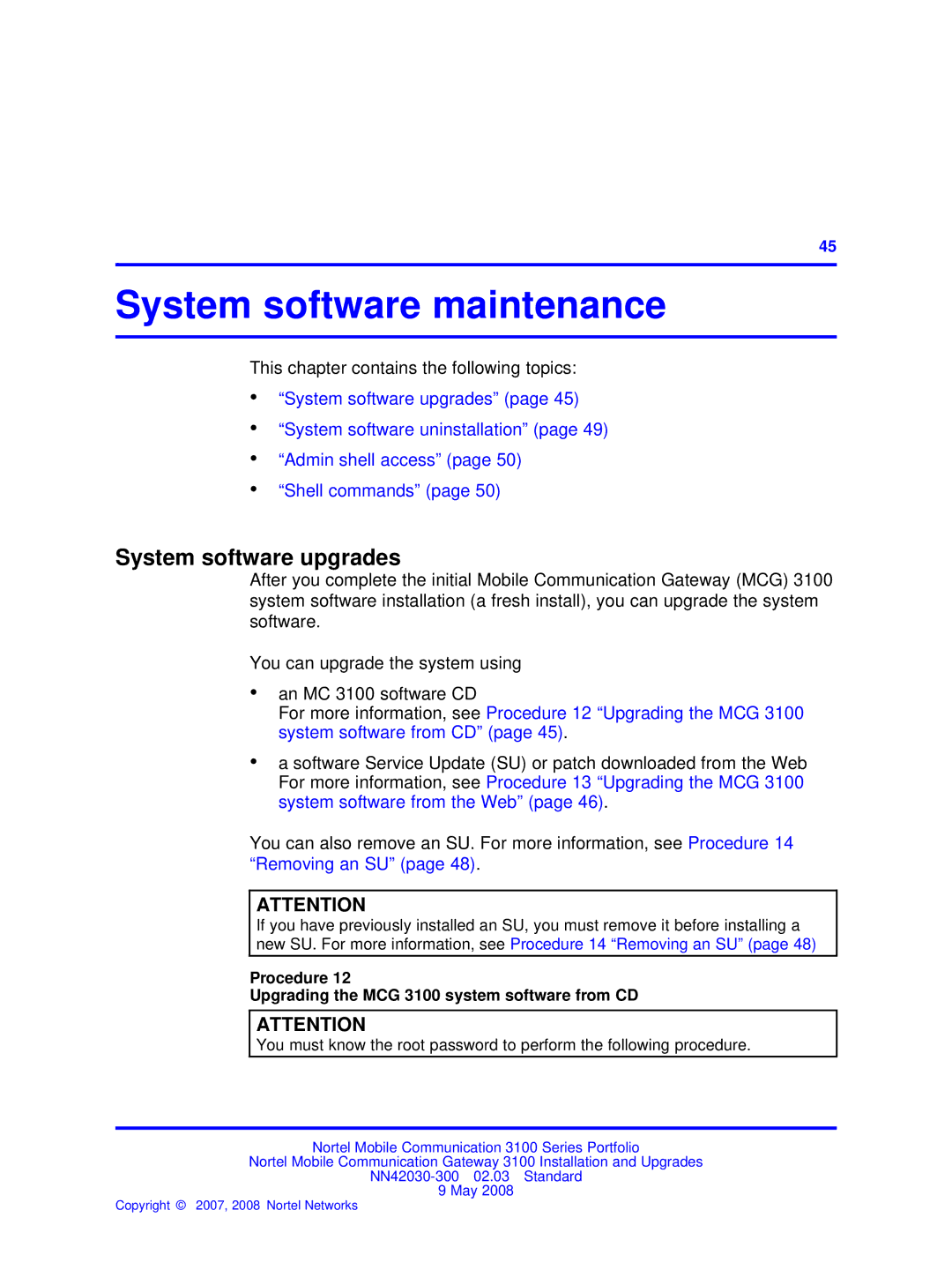 Nortel Networks NN42030-300 manual System software maintenance, System software upgrades 