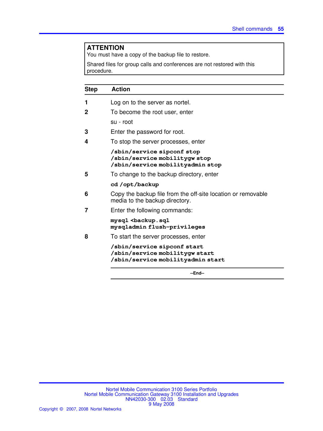 Nortel Networks NN42030-300 manual To start the server processes, enter 