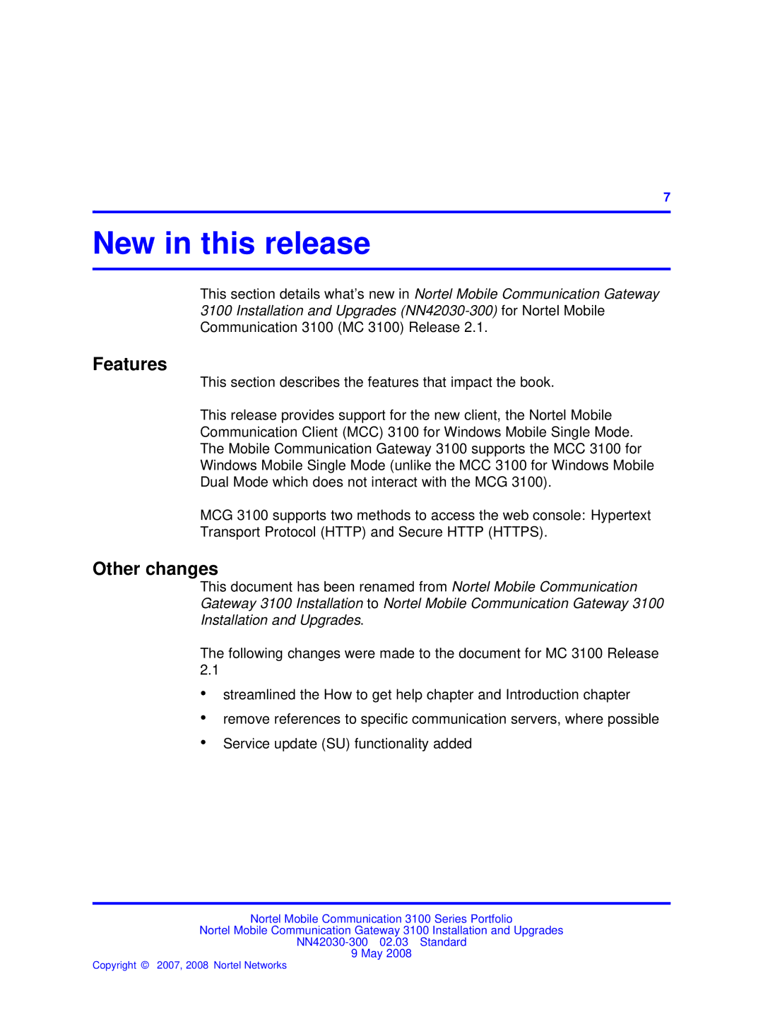 Nortel Networks NN42030-300 manual New in this release, Features, Other changes 