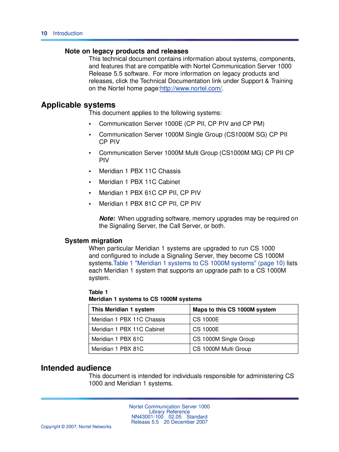 Nortel Networks NN43001-100 manual Applicable systems, Intended audience 