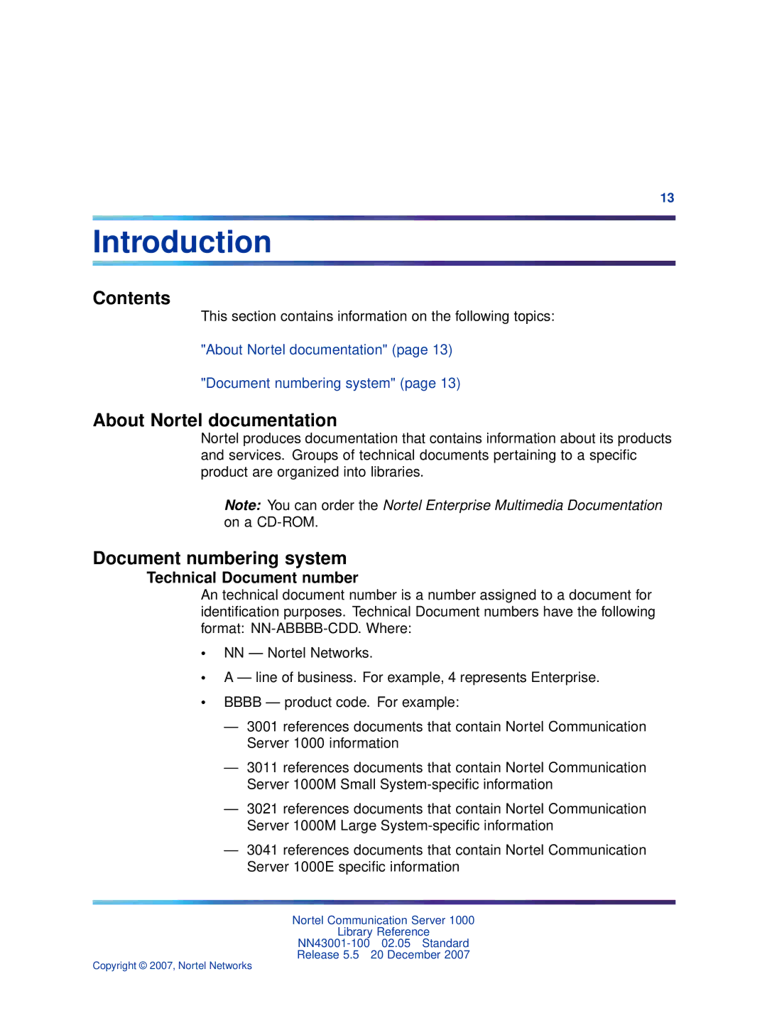 Nortel Networks NN43001-100 manual Contents, About Nortel documentation, Document numbering system 