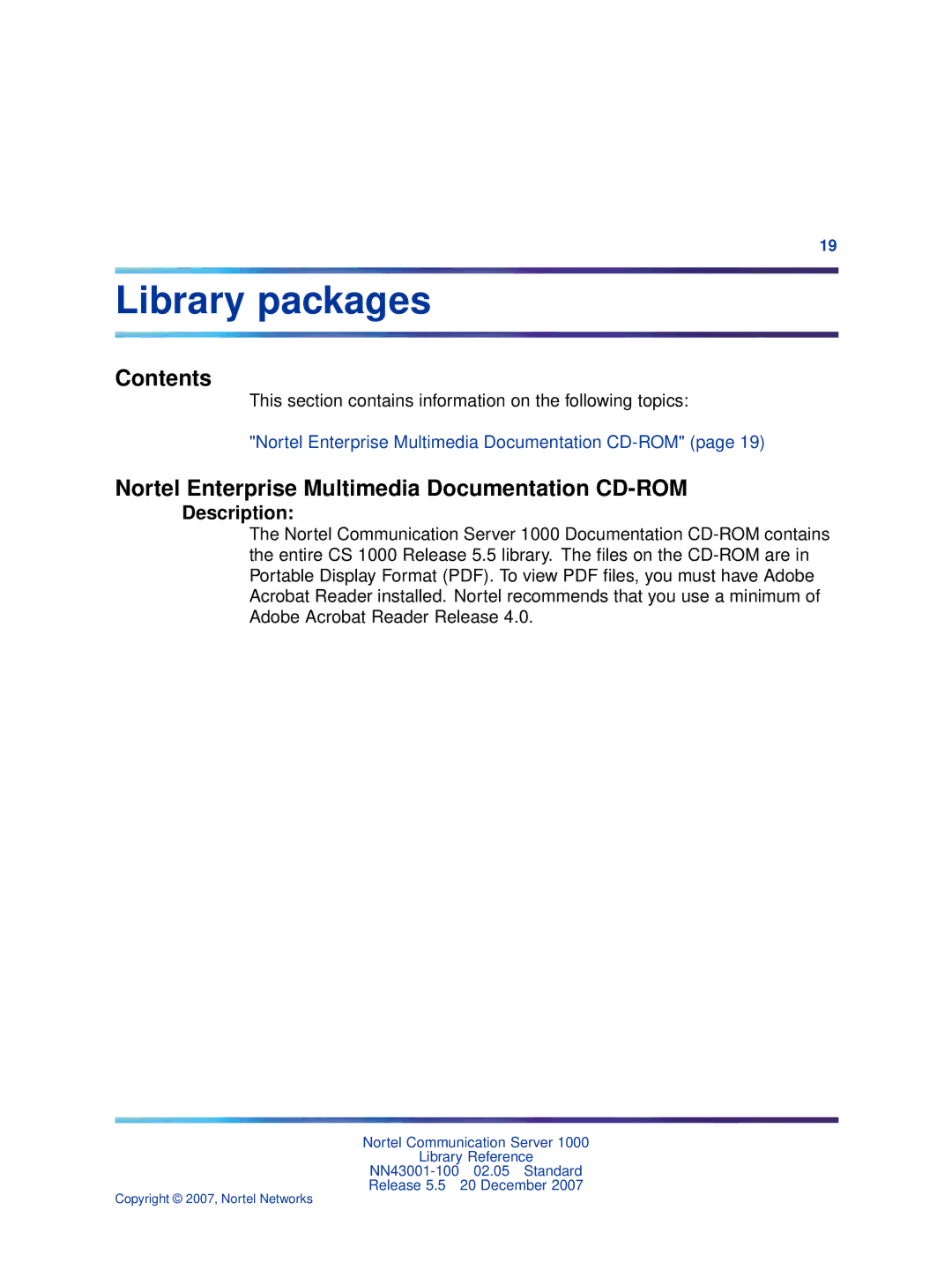 Nortel Networks NN43001-100 manual Library packages, Nortel Enterprise Multimedia Documentation CD-ROM 