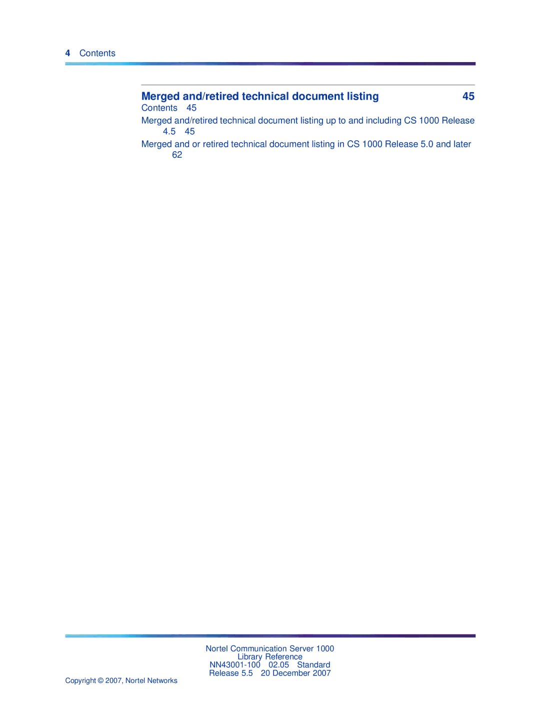 Nortel Networks NN43001-100 manual Merged and/retired technical document listing 