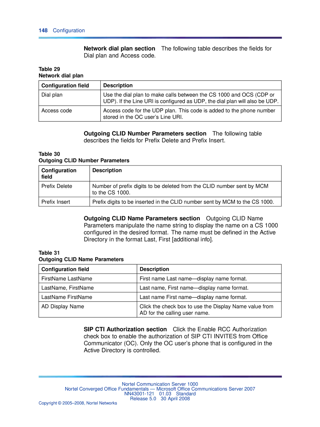 Nortel Networks NN43001-121 manual Network dial plan Configuration field Description 