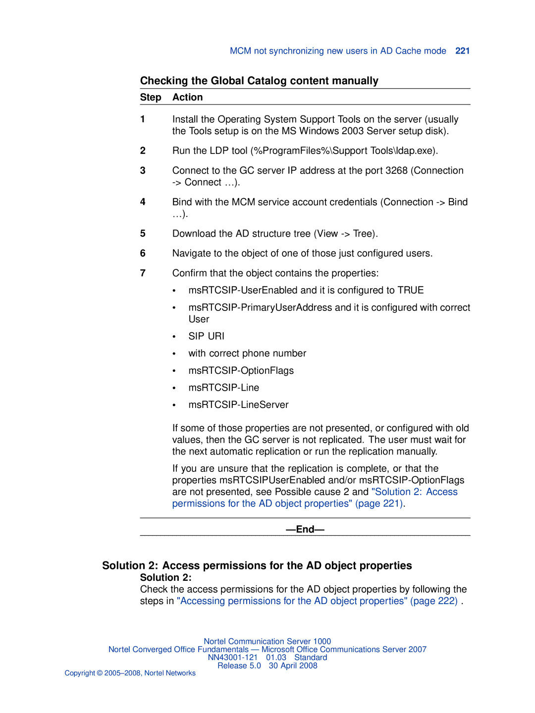 Nortel Networks NN43001-121 Checking the Global Catalog content manually 