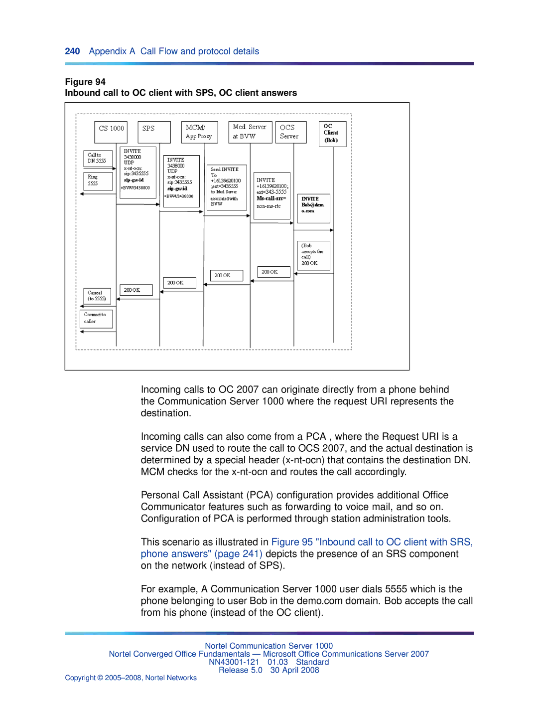 Nortel Networks NN43001-121 manual Inbound call to OC client with SPS, OC client answers 