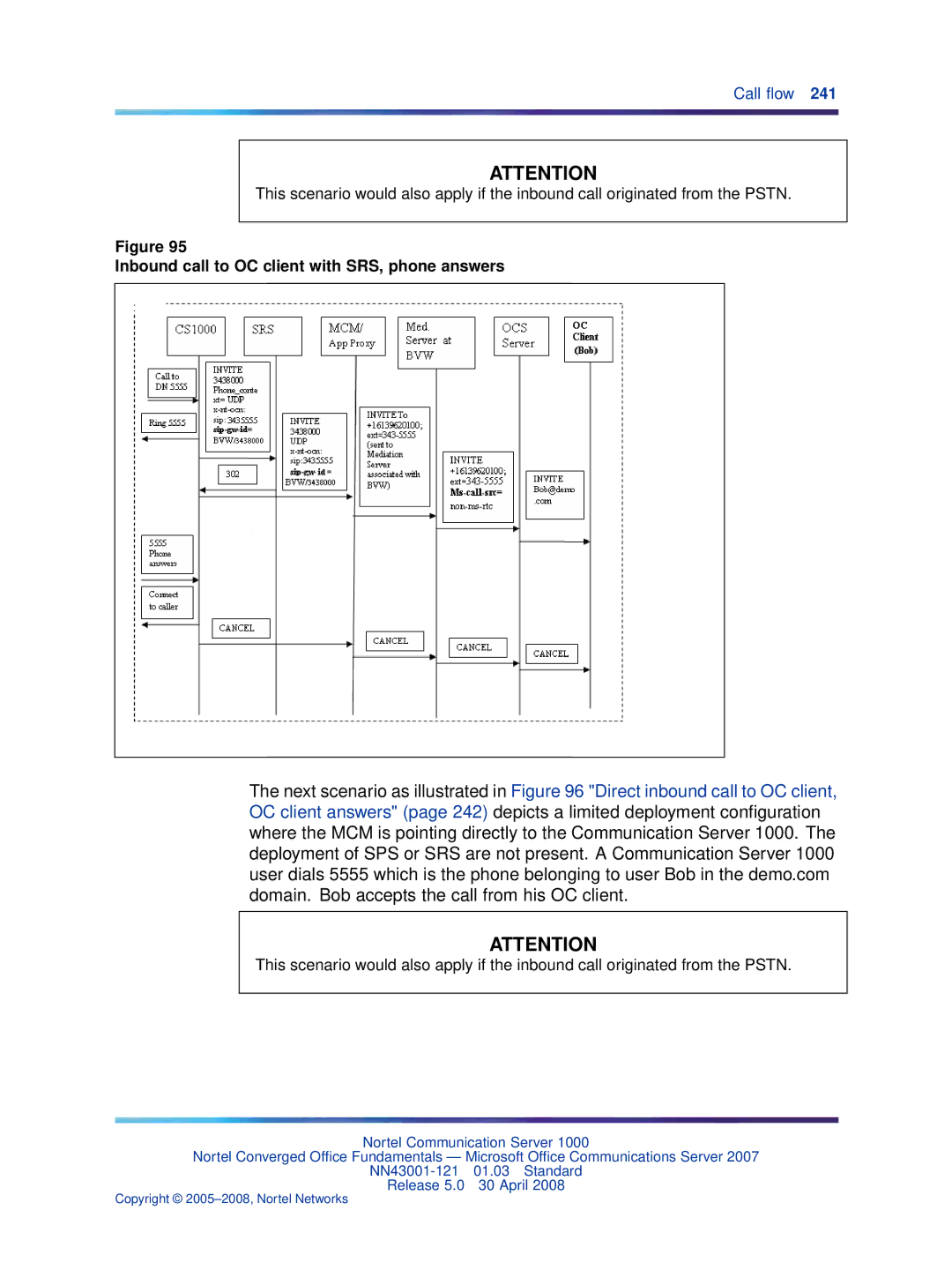 Nortel Networks NN43001-121 manual Inbound call to OC client with SRS, phone answers 