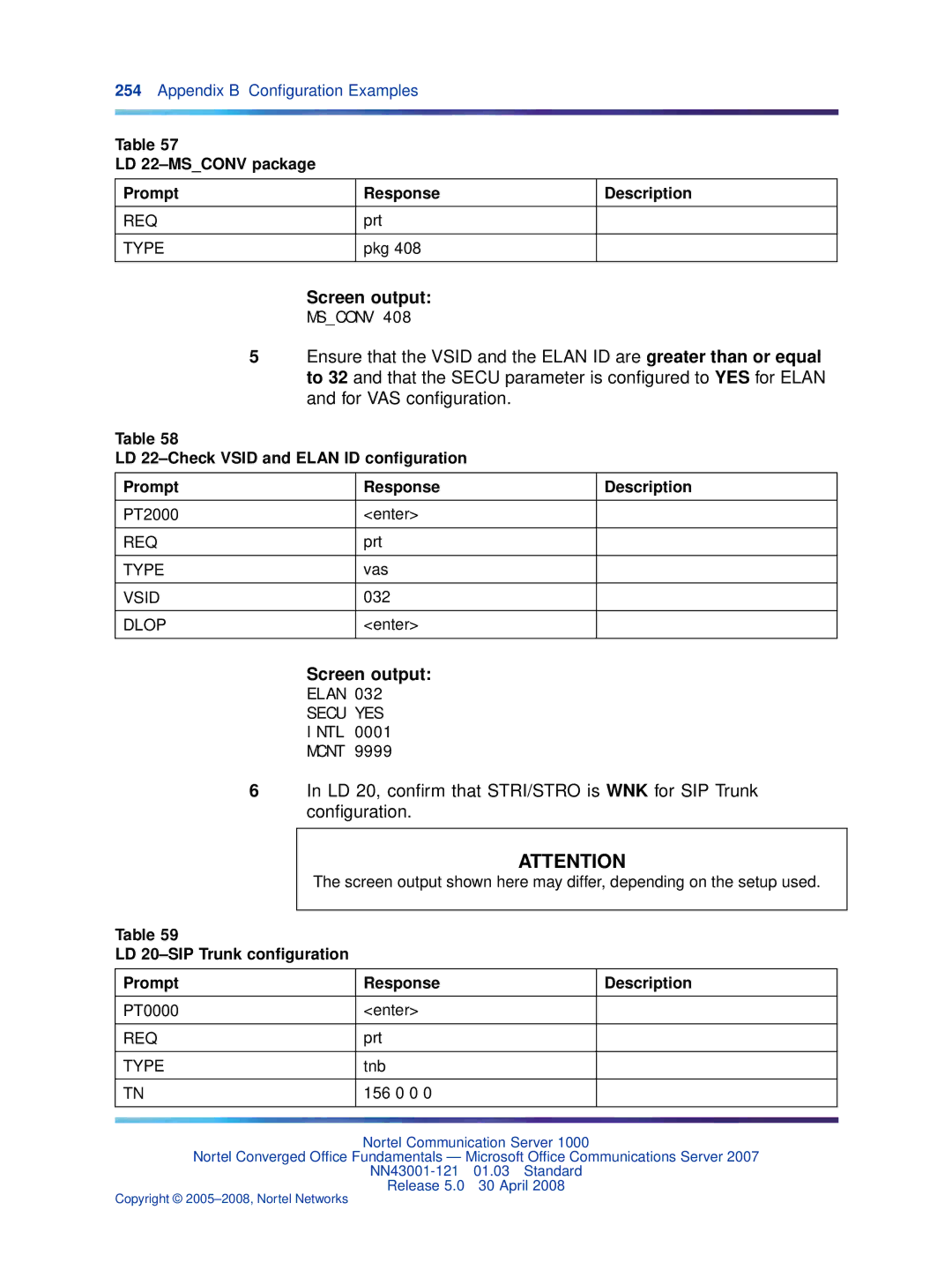 Nortel Networks NN43001-121 manual LD 22-MSCONV package Prompt Response Description 