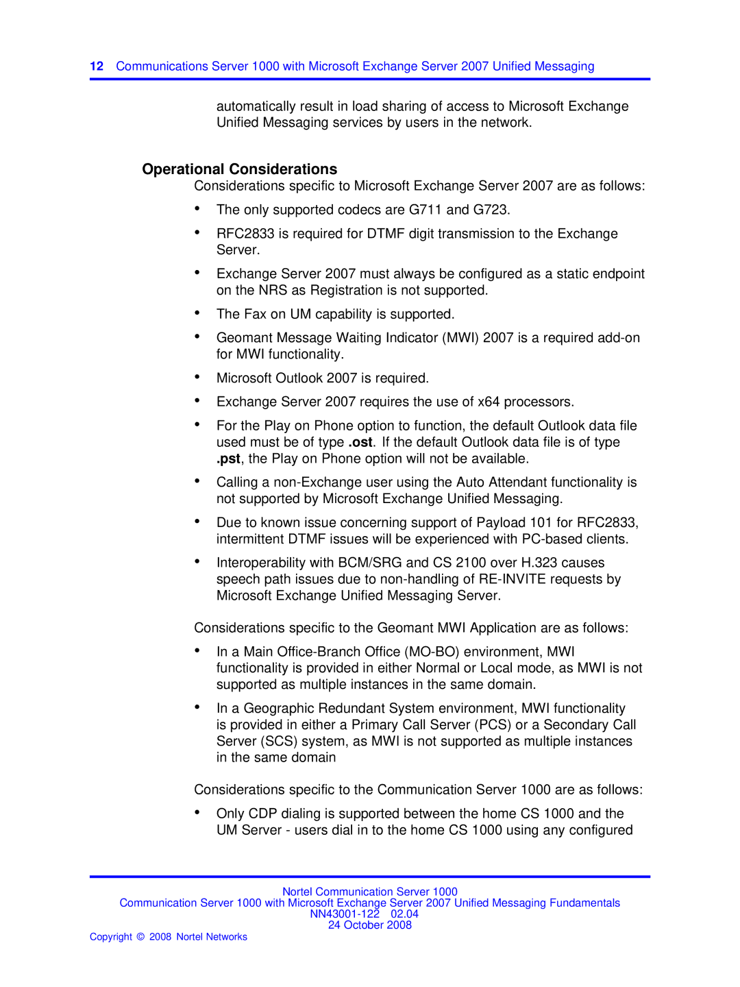 Nortel Networks NN43001-122 manual Operational Considerations 