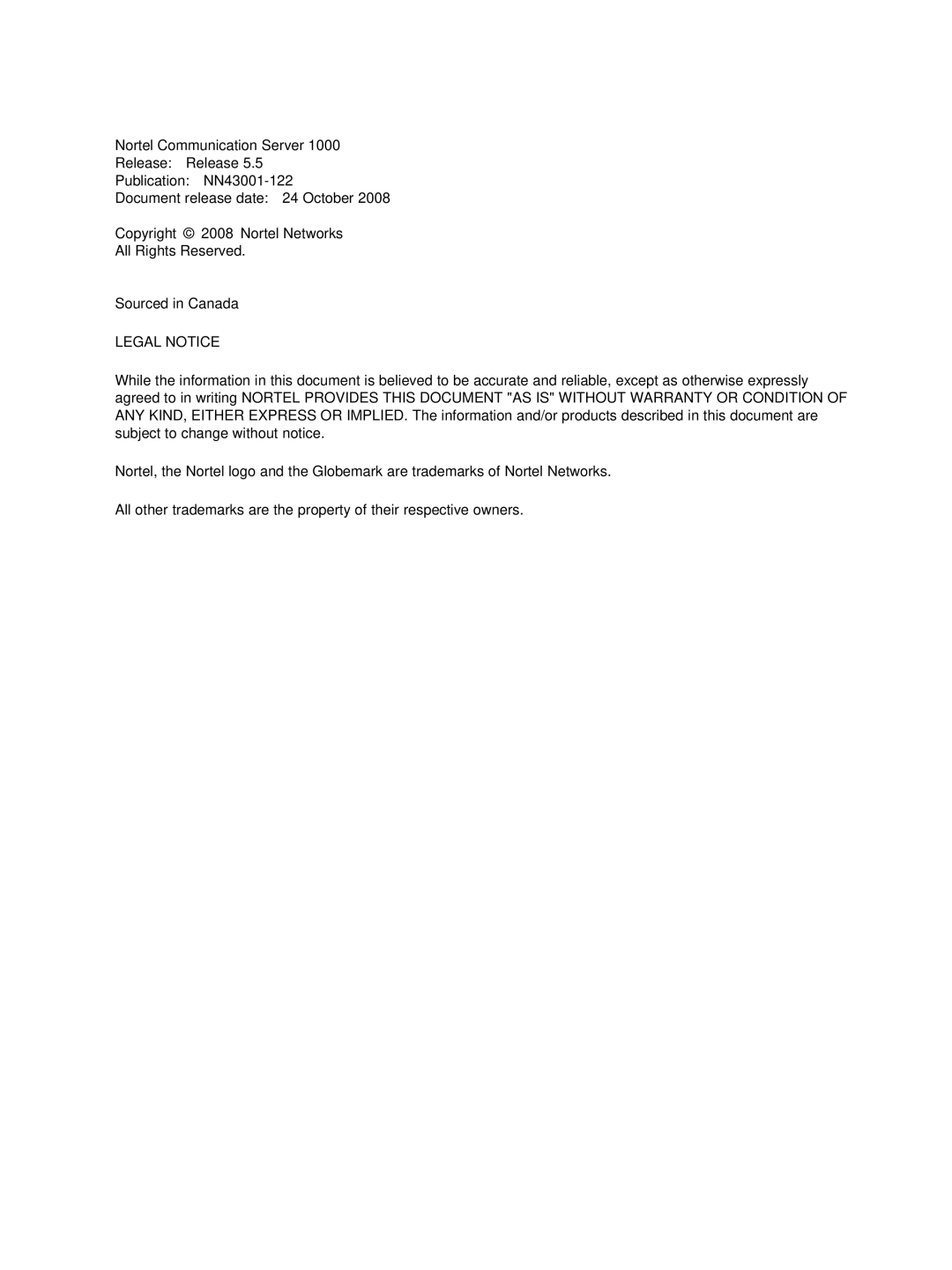 Nortel Networks NN43001-122 manual Legal Notice 