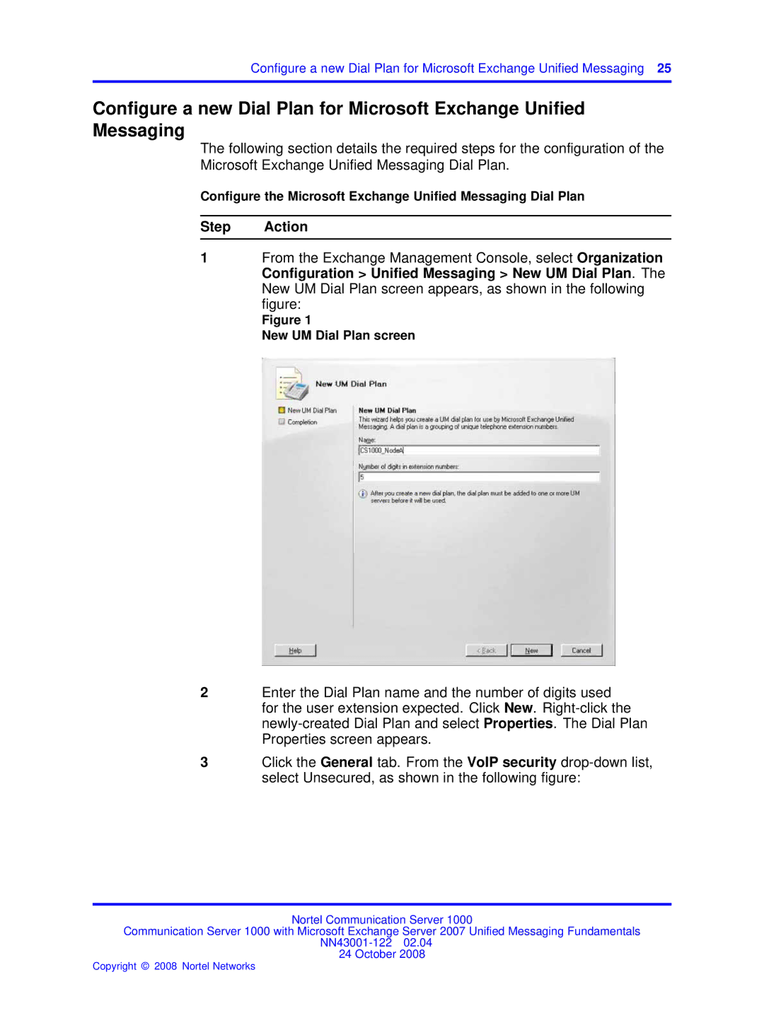 Nortel Networks NN43001-122 manual Conﬁgure the Microsoft Exchange Uniﬁed Messaging Dial Plan 