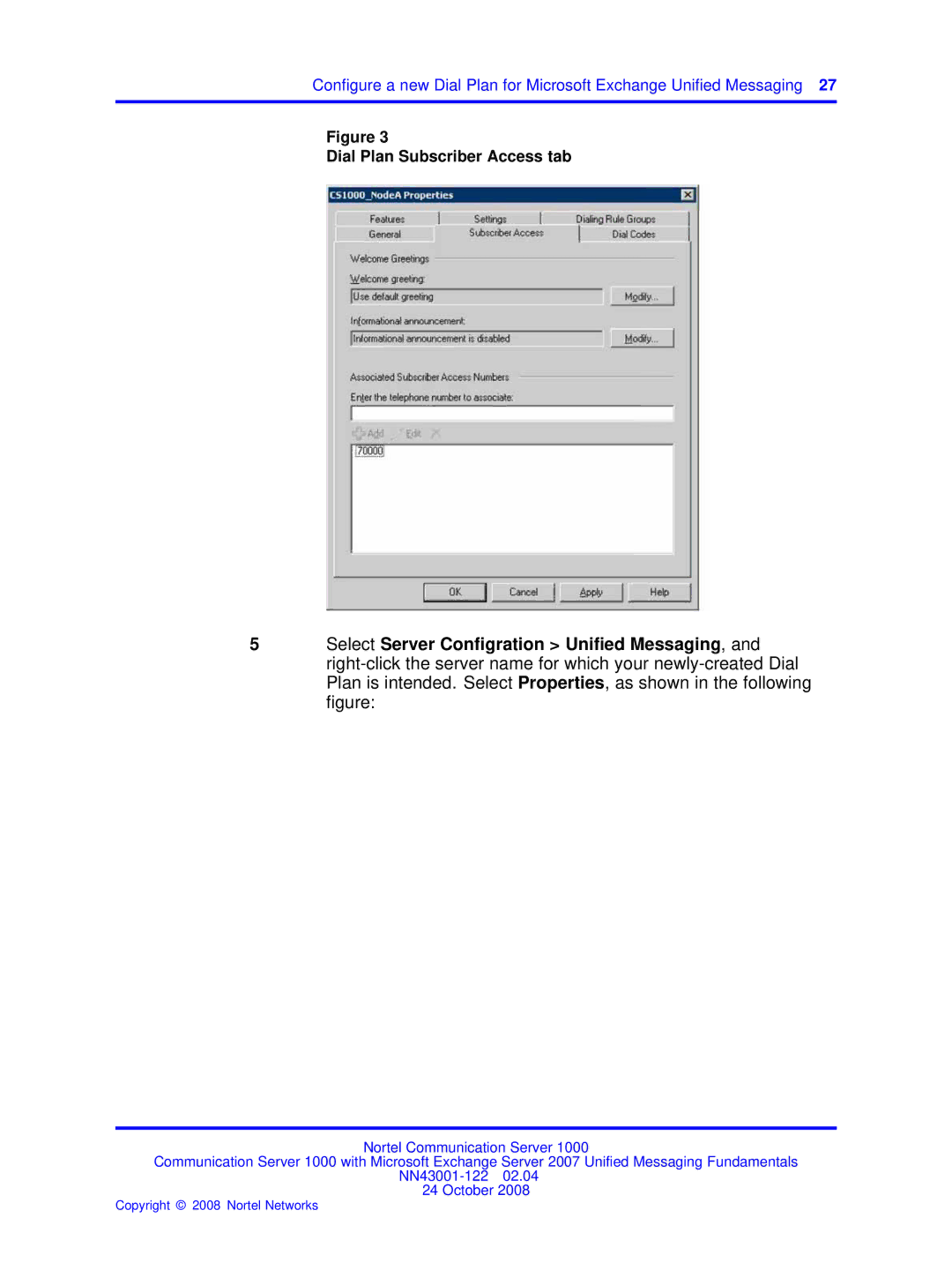 Nortel Networks NN43001-122 manual Dial Plan Subscriber Access tab 