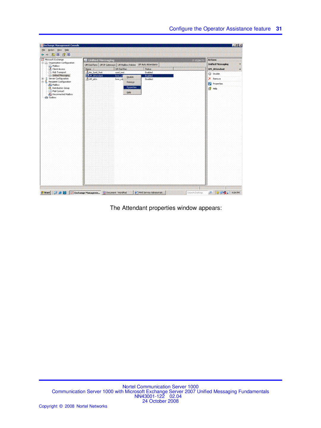 Nortel Networks NN43001-122 manual Attendant properties window appears 