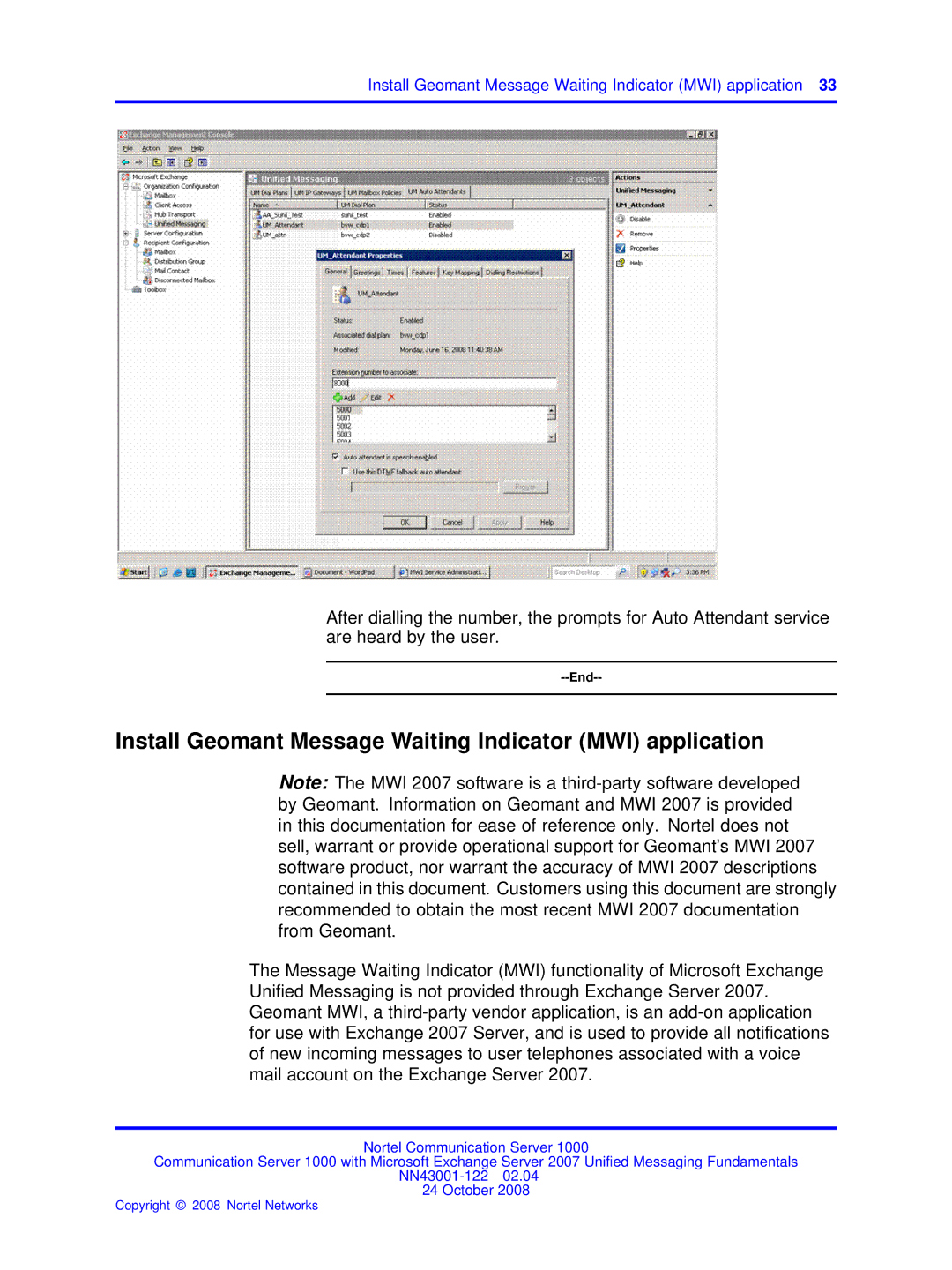 Nortel Networks NN43001-122 manual Install Geomant Message Waiting Indicator MWI application 