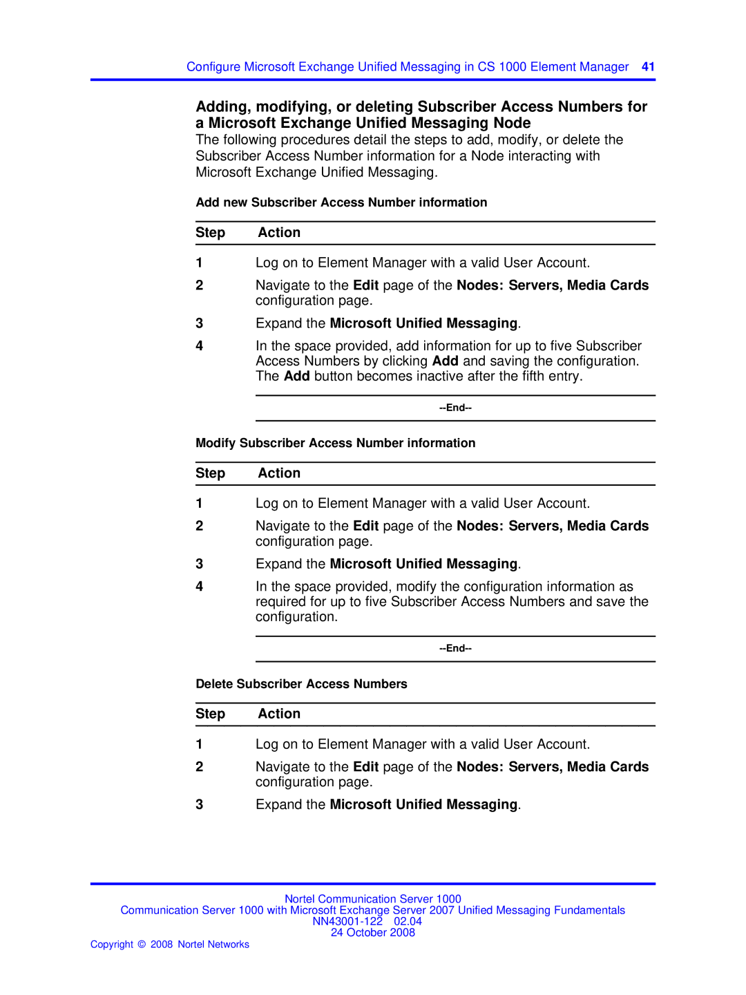 Nortel Networks NN43001-122 manual Add new Subscriber Access Number information 