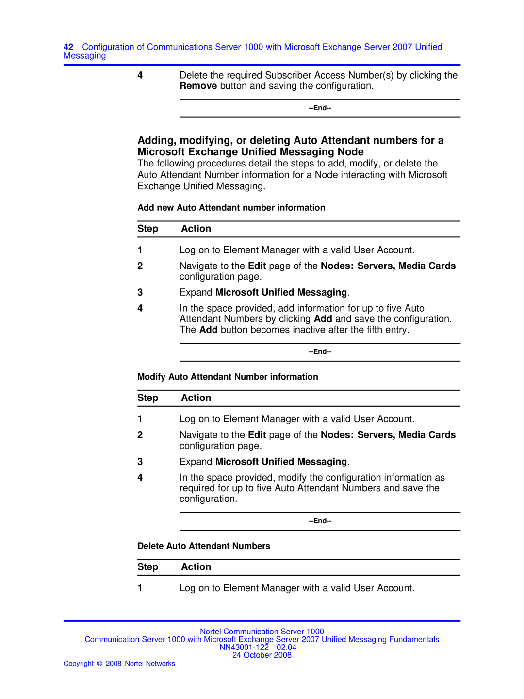 Nortel Networks NN43001-122 manual Add new Auto Attendant number information 