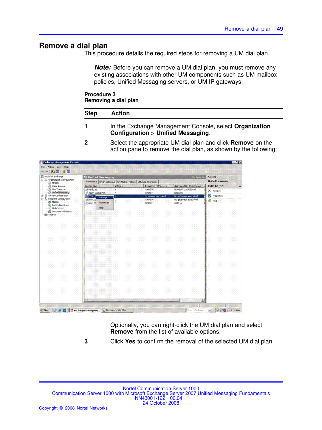 Nortel Networks NN43001-122 manual Remove a dial plan 