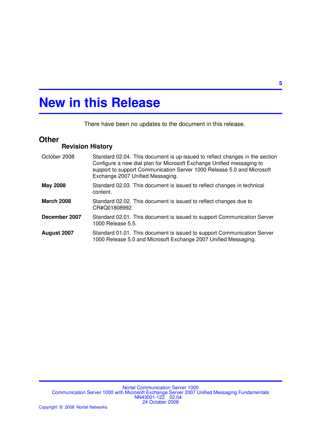 Nortel Networks NN43001-122 manual Other, Revision History 