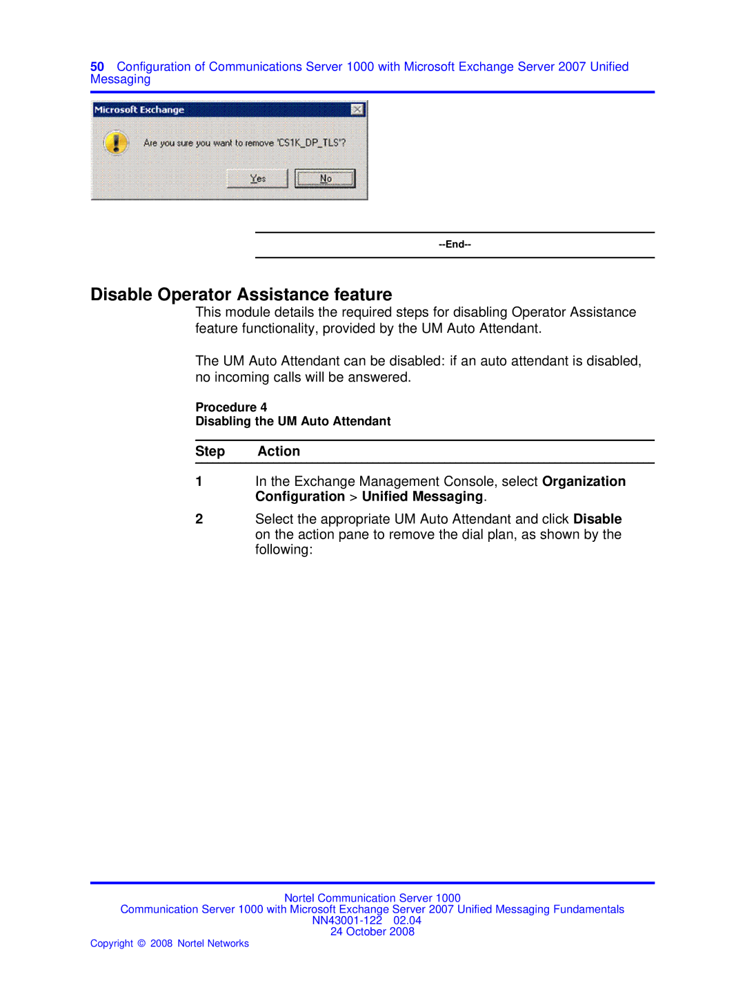Nortel Networks NN43001-122 manual Disable Operator Assistance feature 