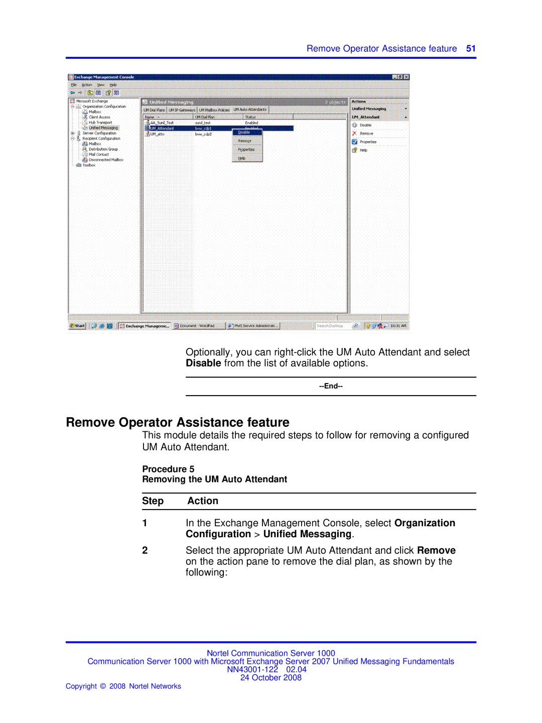 Nortel Networks NN43001-122 manual Remove Operator Assistance feature 