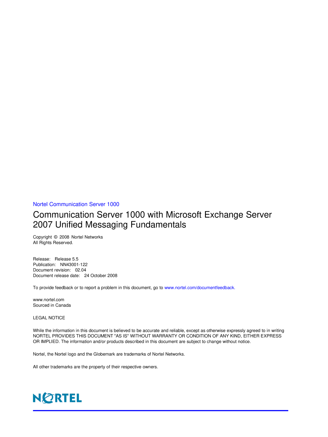 Nortel Networks NN43001-122 manual Nortel Communication Server 