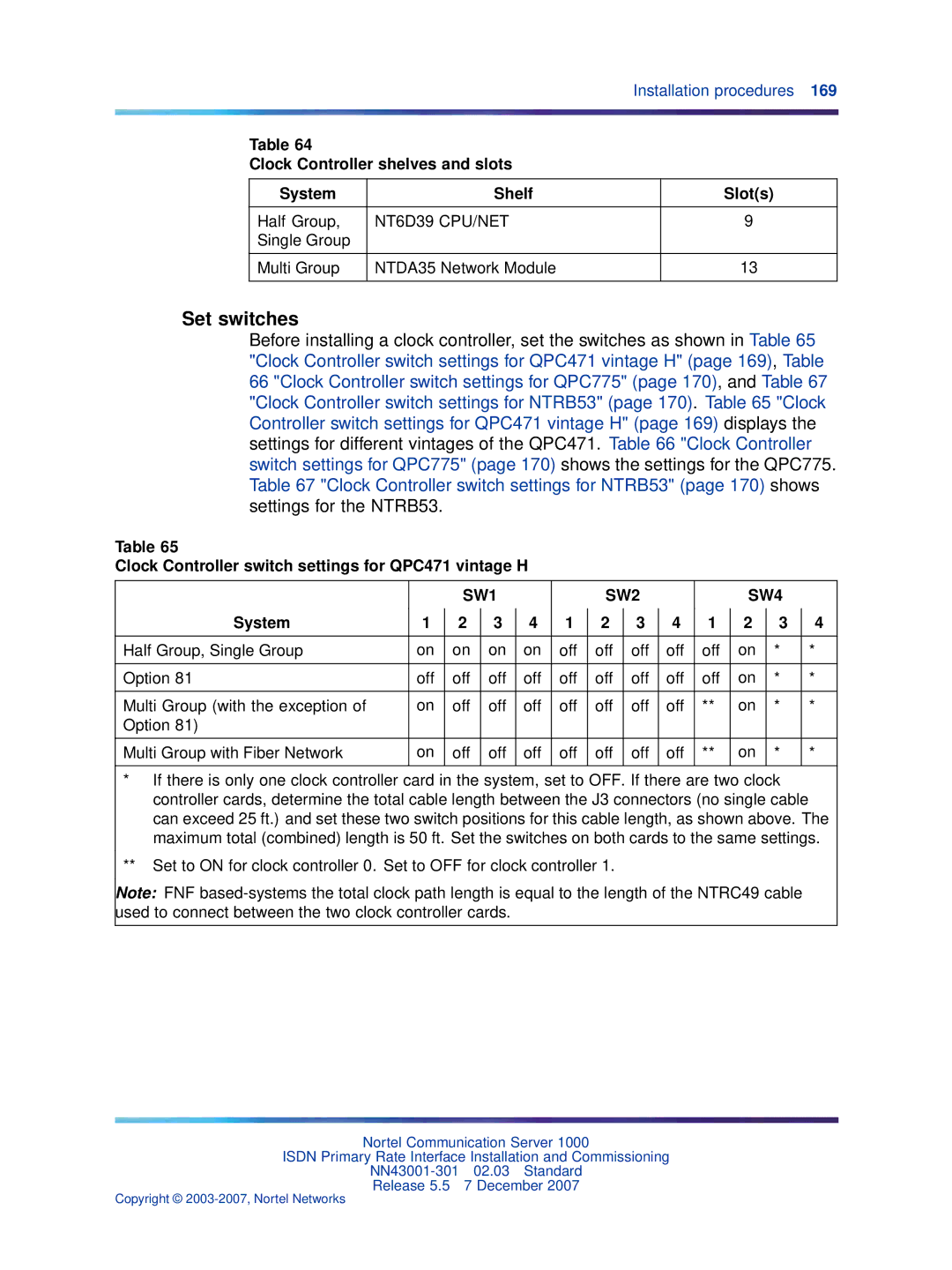 Nortel Networks NN43001-301 manual Set switches, Clock Controller shelves and slots System Shelf Slots 