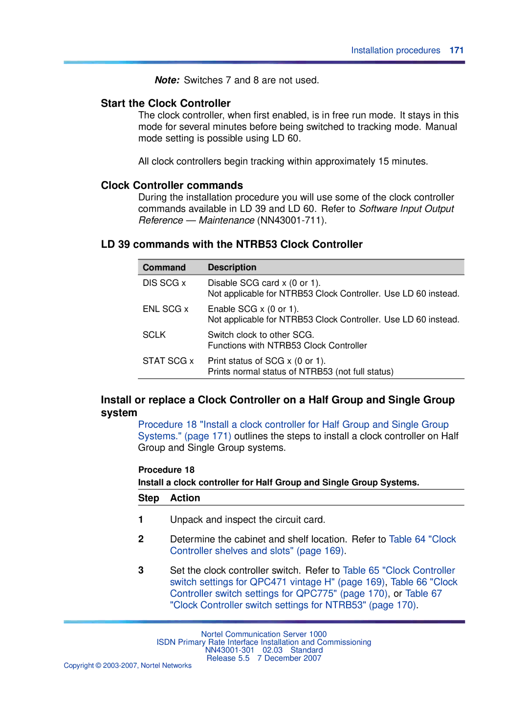 Nortel Networks NN43001-301 manual Start the Clock Controller, Clock Controller commands, Command Description, Sclk 