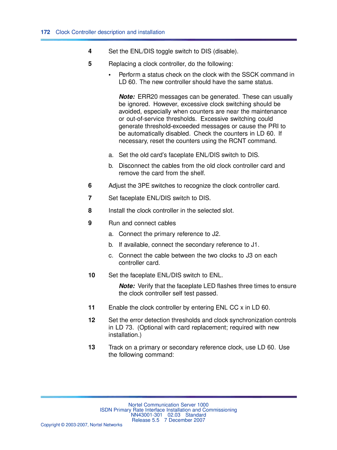 Nortel Networks NN43001-301 manual Clock Controller description and installation 