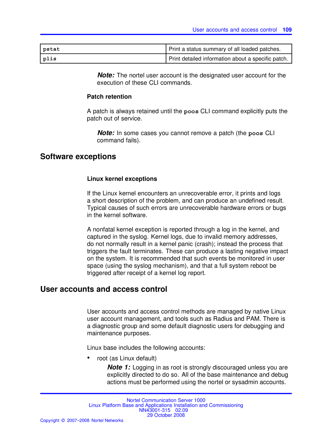 Nortel Networks NN43001-315 manual Software exceptions, User accounts and access control 