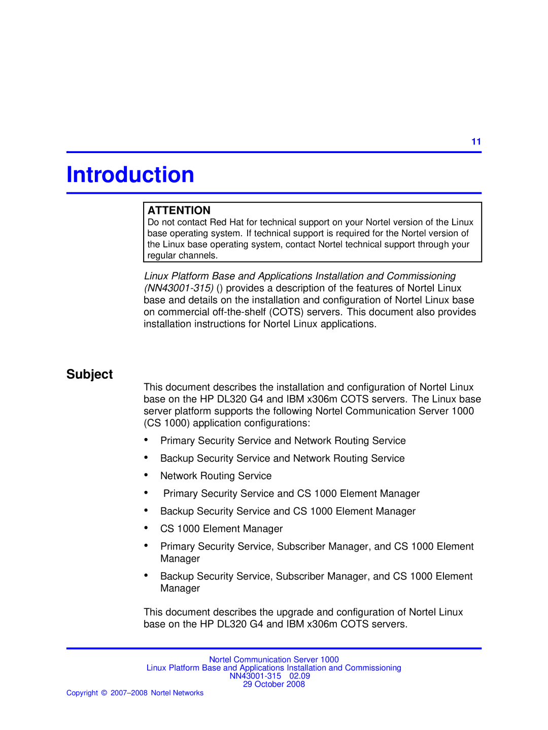 Nortel Networks NN43001-315 manual Introduction, Subject 