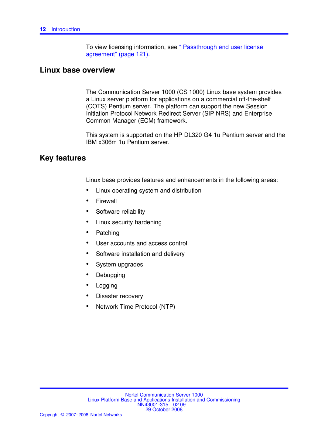 Nortel Networks NN43001-315 manual Linux base overview, Key features 