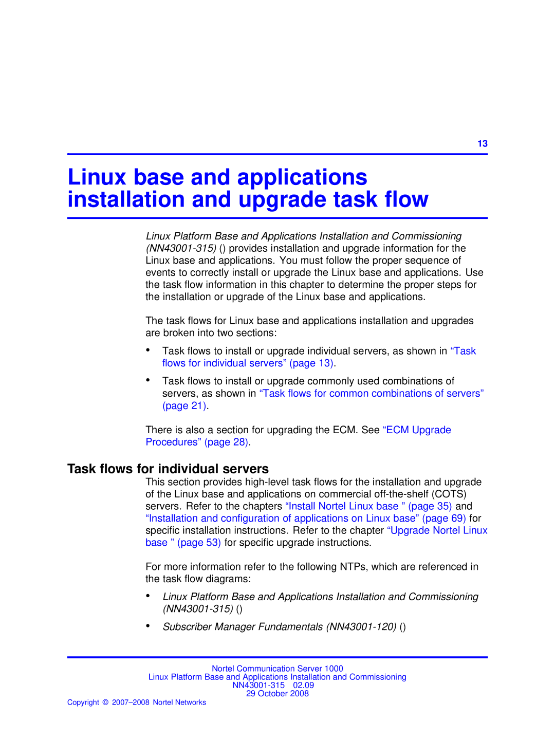 Nortel Networks NN43001-315 manual Task ﬂows for individual servers 