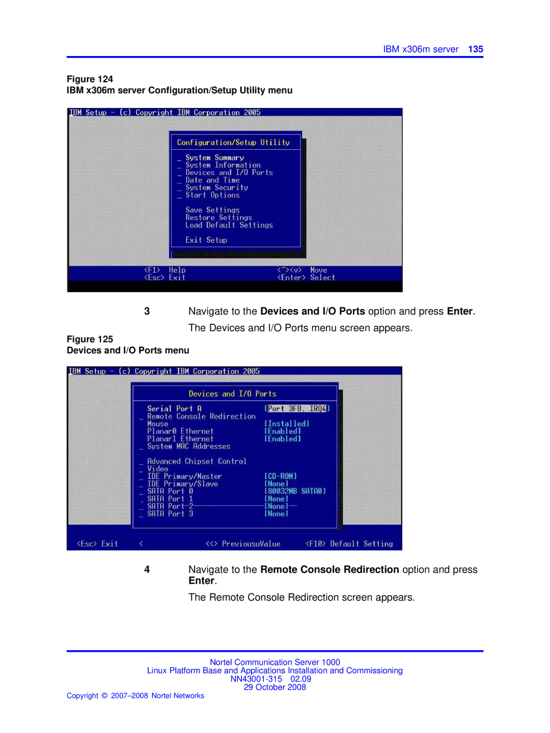 Nortel Networks NN43001-315 manual IBM x306m server Configuration/Setup Utility menu, Devices and I/O Ports menu 