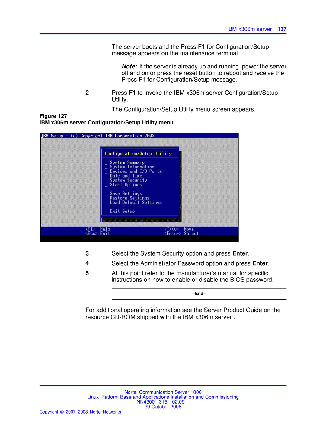 Nortel Networks NN43001-315 manual IBM x306m server Configuration/Setup Utility menu 