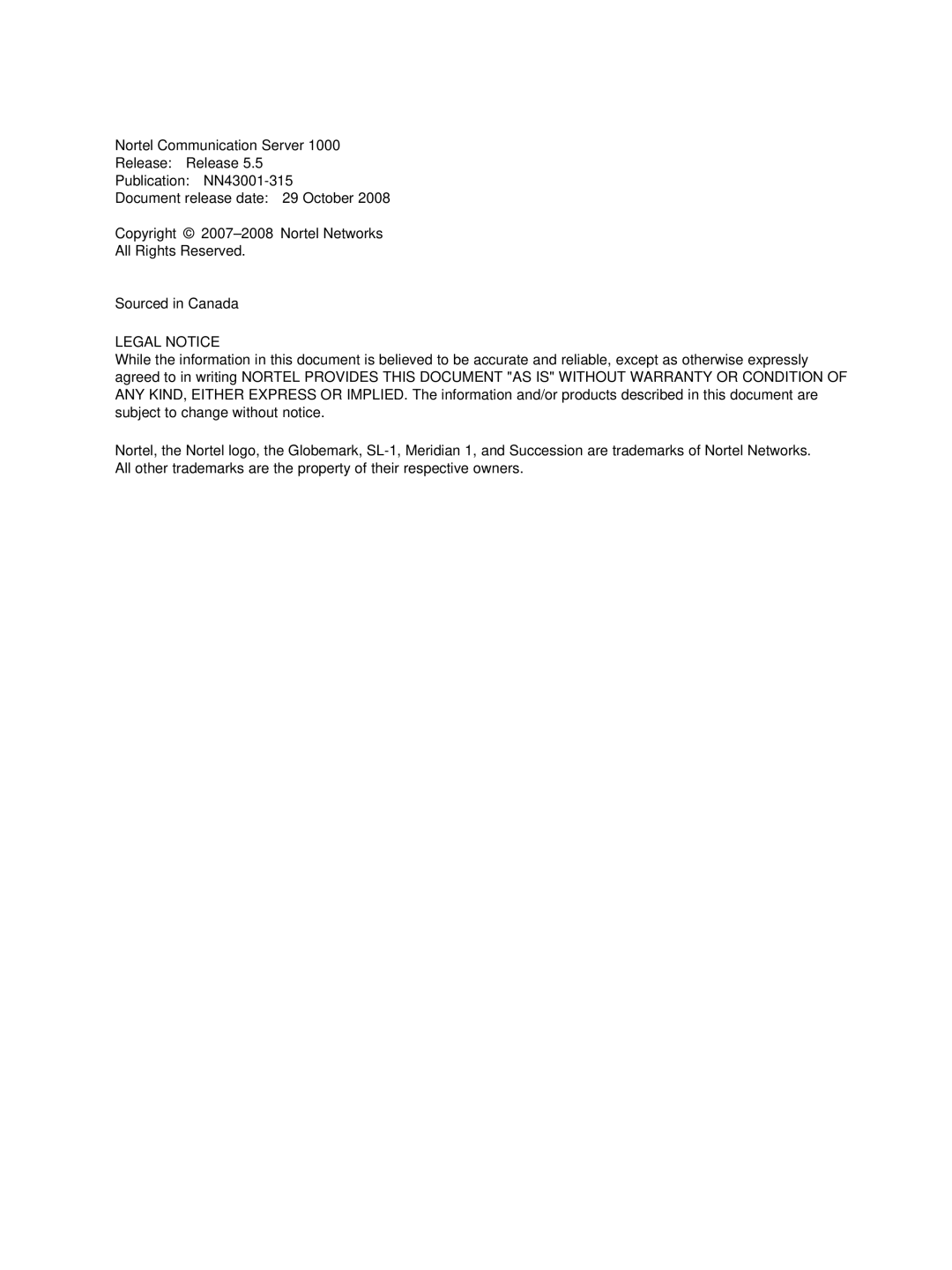 Nortel Networks NN43001-315 manual Legal Notice 