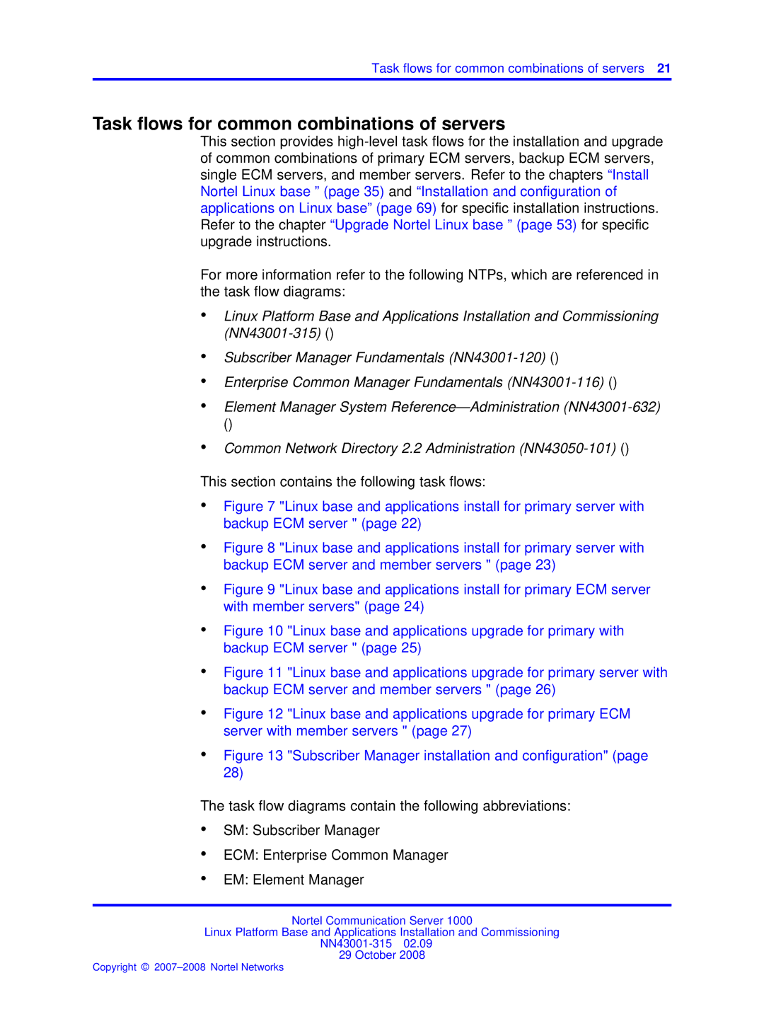 Nortel Networks NN43001-315 manual Task ﬂows for common combinations of servers 