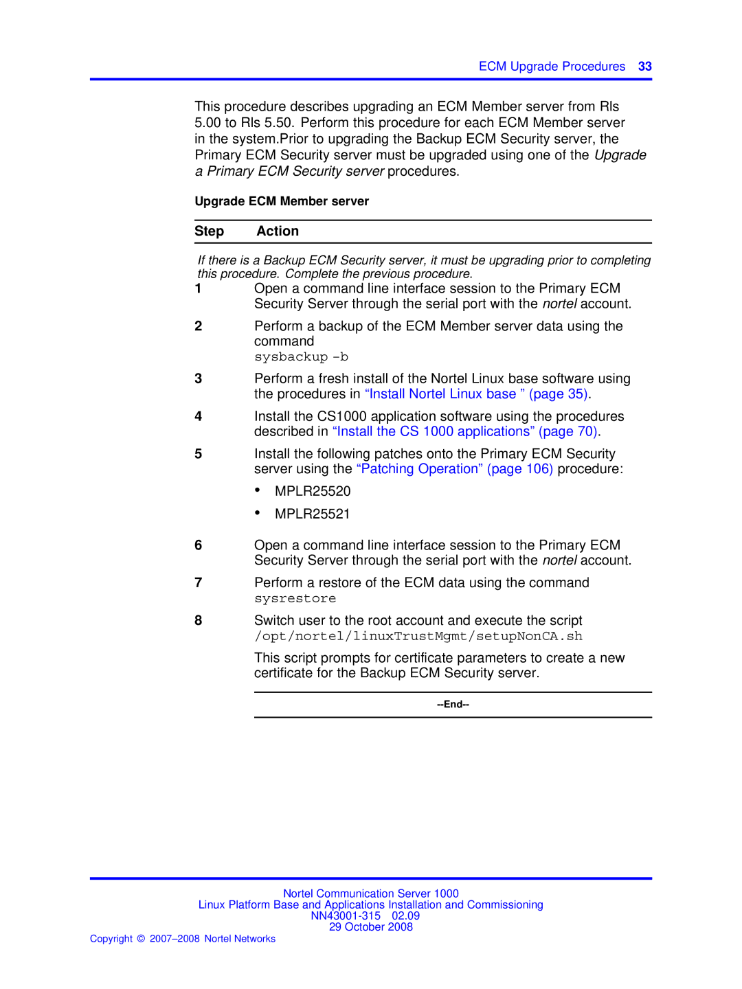 Nortel Networks NN43001-315 manual Upgrade ECM Member server 