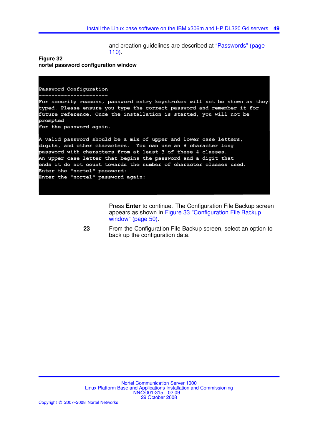 Nortel Networks NN43001-315 manual Nortel password configuration window 