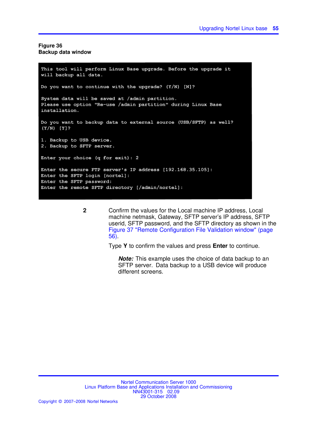 Nortel Networks NN43001-315 manual Backup data window 