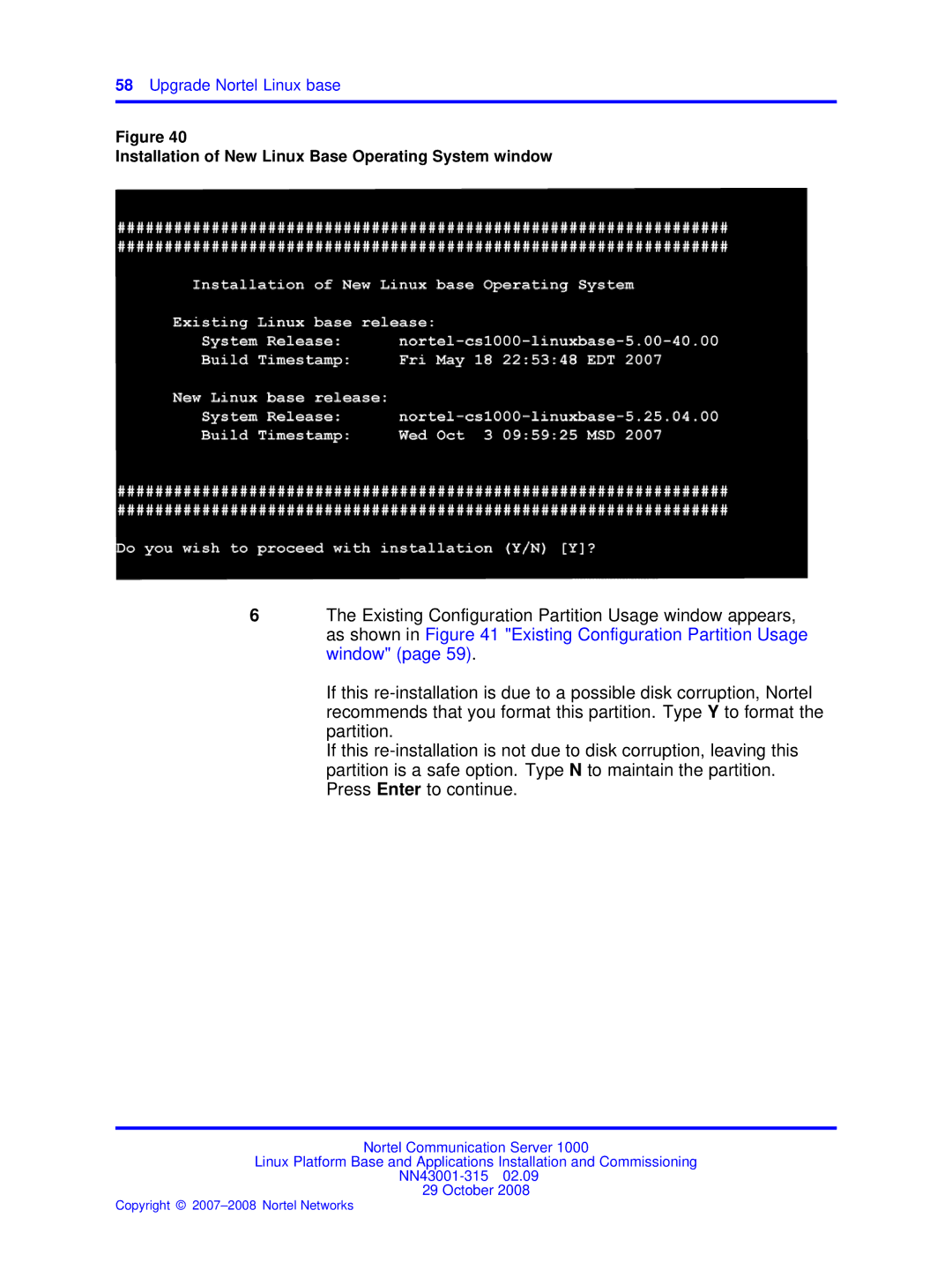 Nortel Networks NN43001-315 manual Installation of New Linux Base Operating System window 