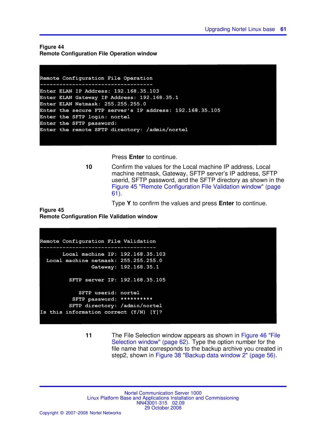 Nortel Networks NN43001-315 manual Remote Configuration File Operation window, Remote Configuration File Validation window 