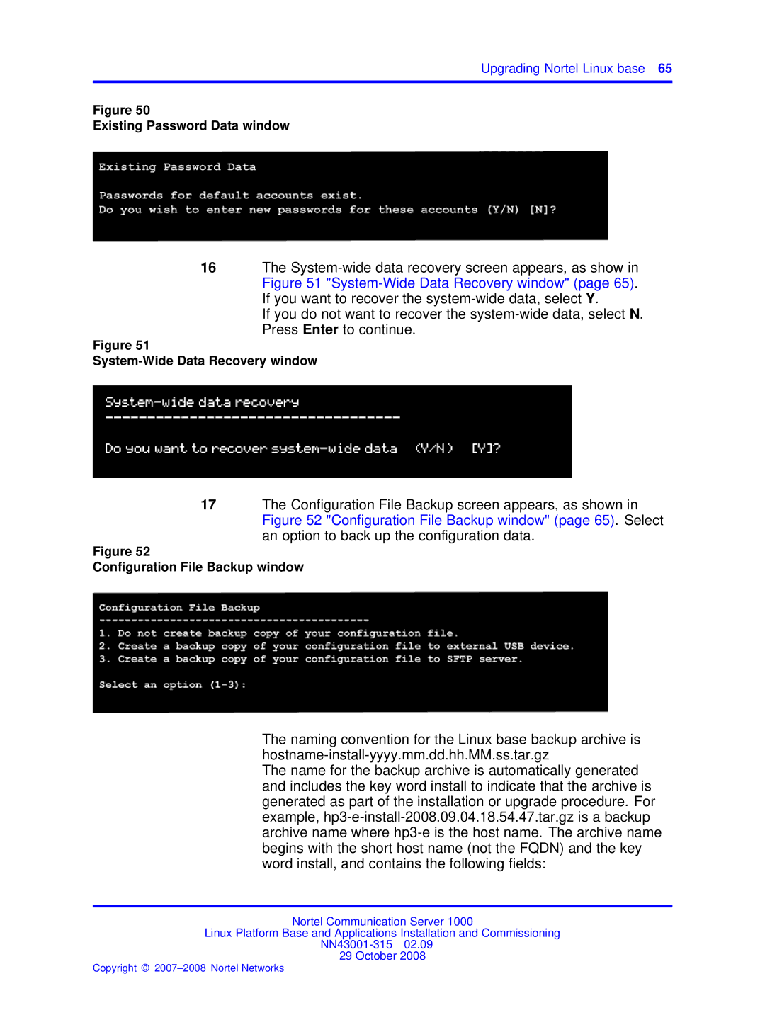 Nortel Networks NN43001-315 manual Existing Password Data window, System-Wide Data Recovery window 