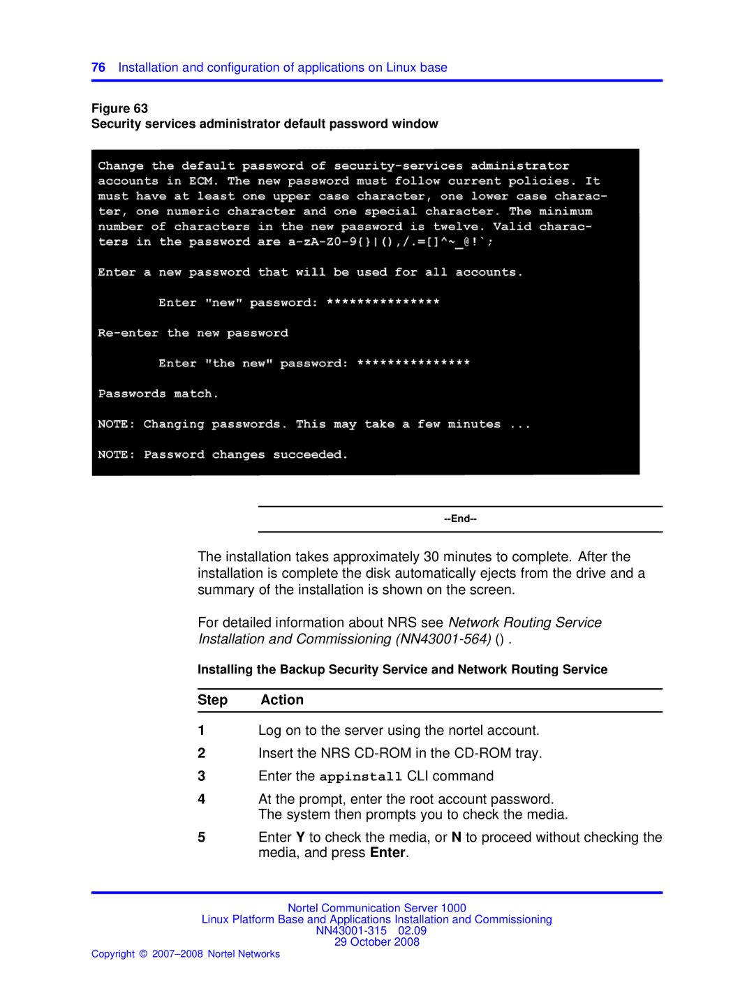 Nortel Networks NN43001-315 manual Security services administrator default password window 