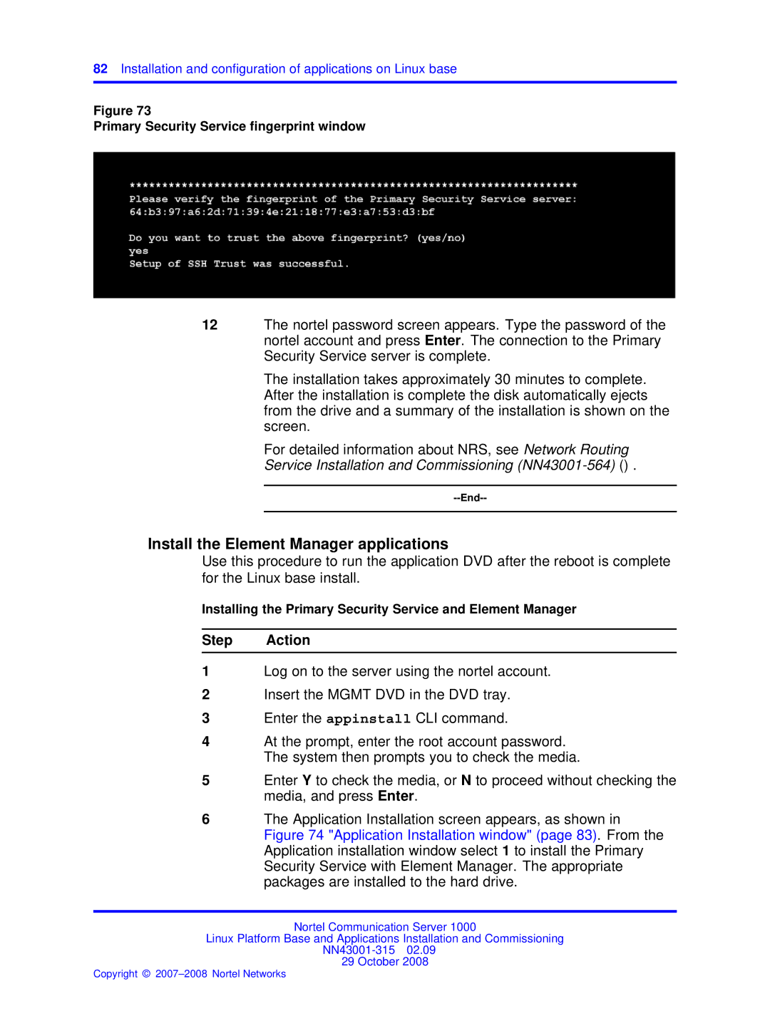 Nortel Networks NN43001-315 manual Install the Element Manager applications 