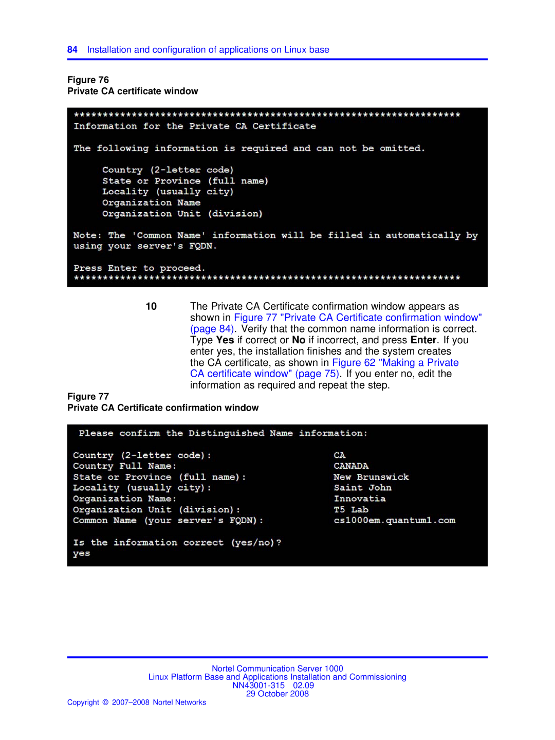 Nortel Networks NN43001-315 manual Private CA certificate window 