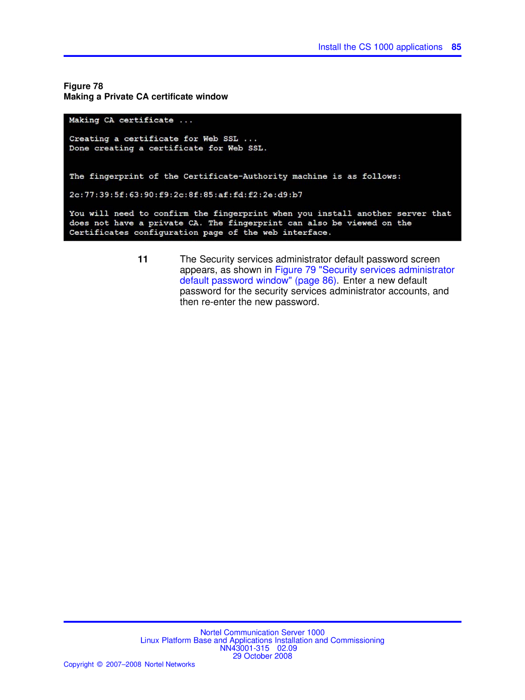 Nortel Networks NN43001-315 manual Making a Private CA certificate window 